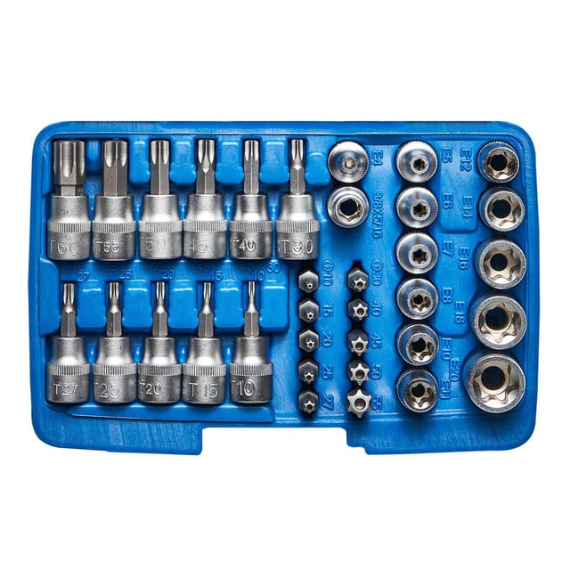K.150-2134 Bit- & Steckschlüssel-Satz Außentorx Nüsse Innentorx Werkzeug Set T-Profil E-Profil 3/8" - 34-tlg. - Kraftplus