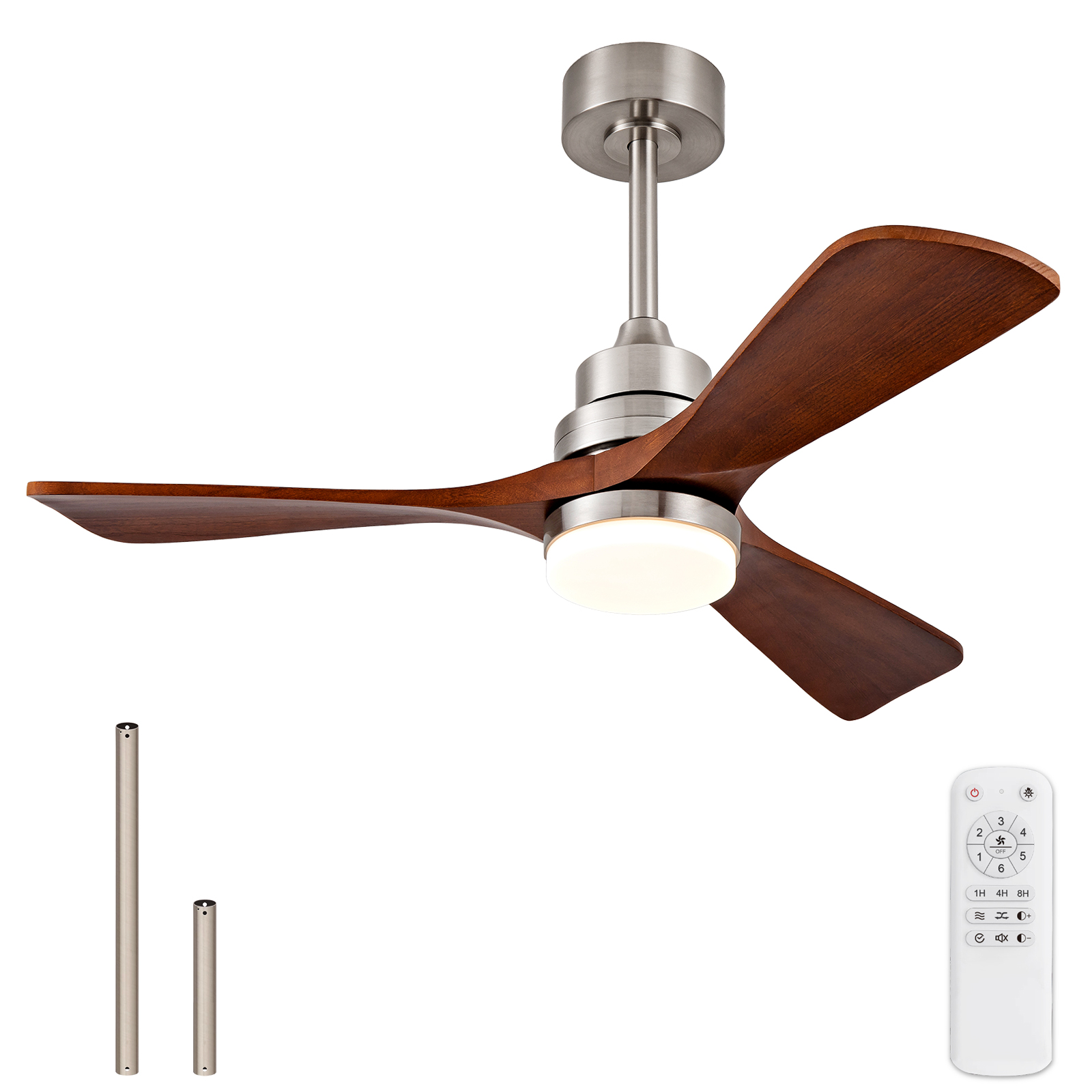 42-zoll-holz-deckenventilator – 107x107x37 Cm – 4.5 Kg – Aus Metall – Nickel – Geeignet Für Schlafzimmer – Mit Licht Und Fernbedienung