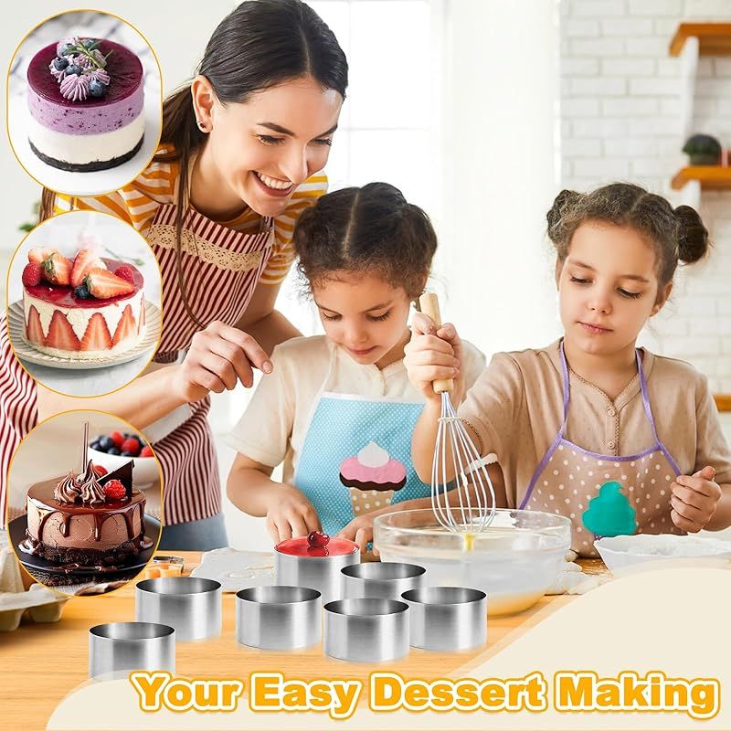 12-teiliges Set Aus 8 Cm Großen Edelstahl-gebäckringen Mit 2 Deckeln Und 2 Unterteilen, Präsentationsringe, Runde Ausstechringe, Runde Gebäckringe Für Desserts, Mousses, Kekse Und Kuchen