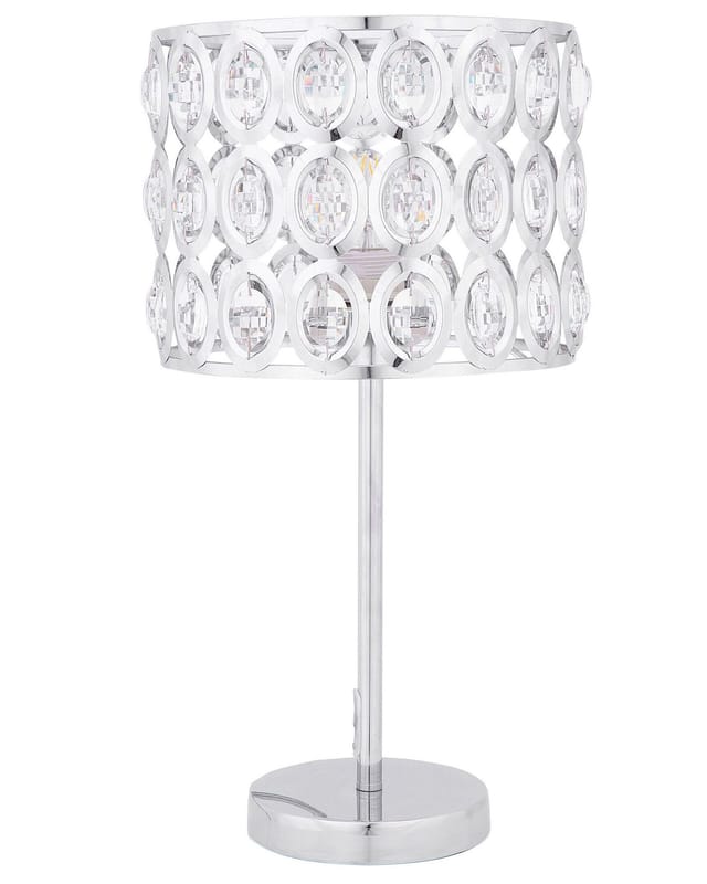 Beliani - Tischlampe Silber Metall 53 cm Schirm mit Kristallen aus Acrylglas Kabel mit Schalter Moderner Glamouröser Stil