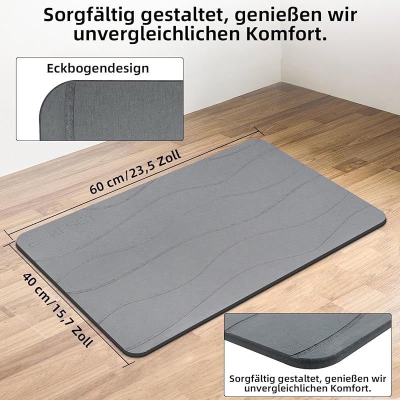 Badematte Aus Kieselgur, Rutschfest, Super Saugfähig, Schnelltrocknend, Natürlich, Leicht Zu Reinigen (grau-3)