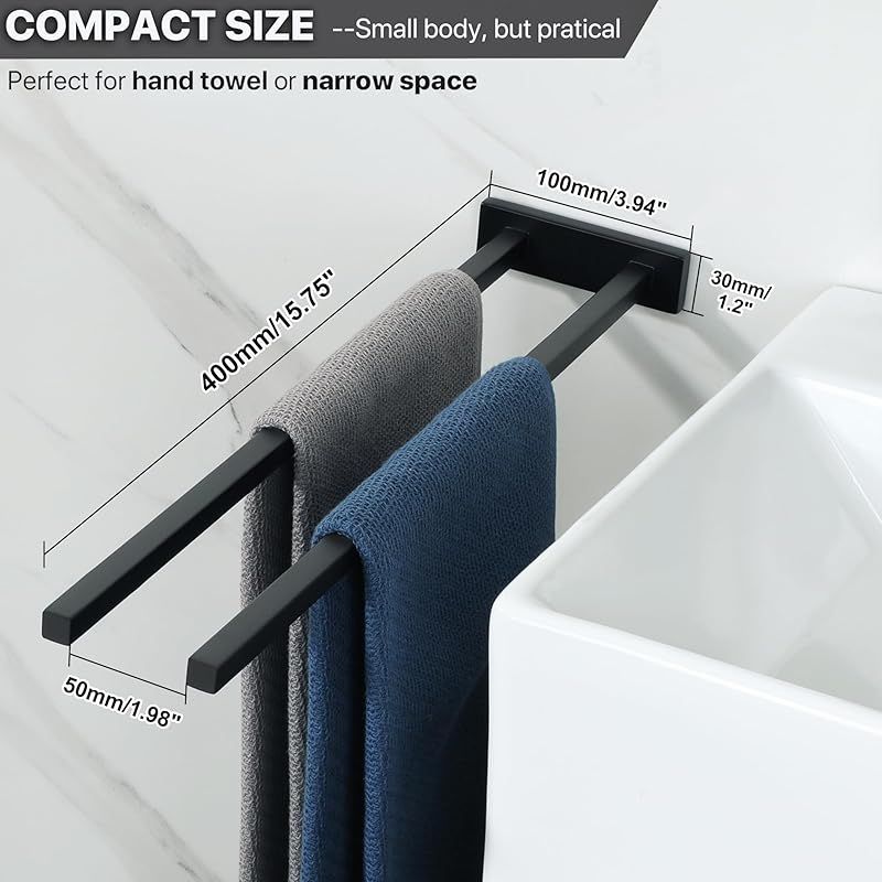 Wandmontierter Handtuchhalter Für Bad, Handtuchhalter Mit Schraubbefestigung Aus Edelstahl Sus304, Minimalistisches Doppelstangen-design Für Toilette, Küche, Waschbecken, Wc, 40 Cm, Mattschwarz