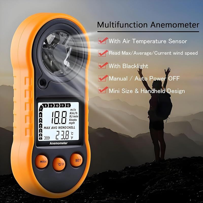 Digitales Anemometer, Windgeschwindigkeitsmesser, Luftstrommesser Zur Messung Von Windgeschwindigkeit Und Temperatur, Für Fotografie, Klimatechnik, Drohnenflüge, Surfen Und Angeln