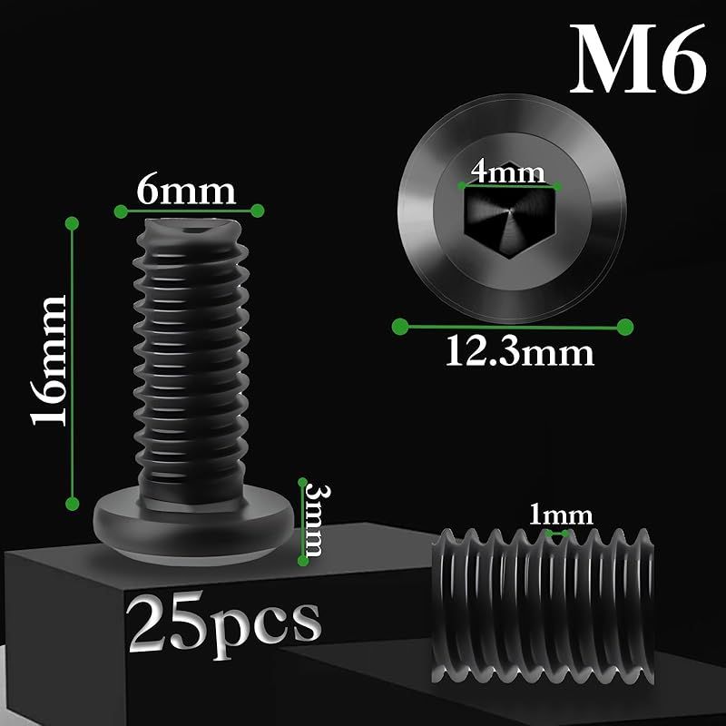 25 Schwarze Flachkopfschrauben M6 X 16 Mm, A2 V2a Edelstahl M6 Schrauben, Innensechskant-flachkopfschrauben Mit Innensechskantschlüssel, Geeignet Für Haushaltsgeräte Und Industriemaschinen.
