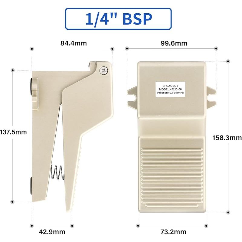 Pneumatisches Fußventil-set, 1/4" Bsp 5-wege 2-positionen Gewinde Anti-rutsch-gummi Mit Druckregelung 4f210-08 Mit 6 Mm Anschlüssen