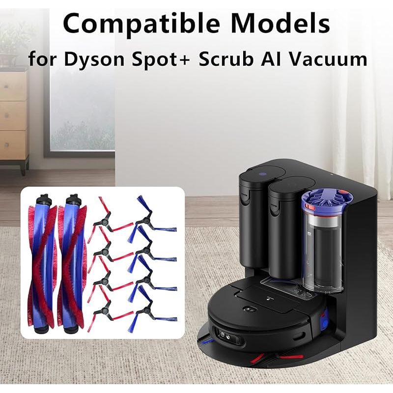 Packung Mit 10 Ersatzteilen Für Den Dyson Spot+ Scrub Ai Saugroboter: 2 Hauptbürsten Und 8 Seitenbürsten.