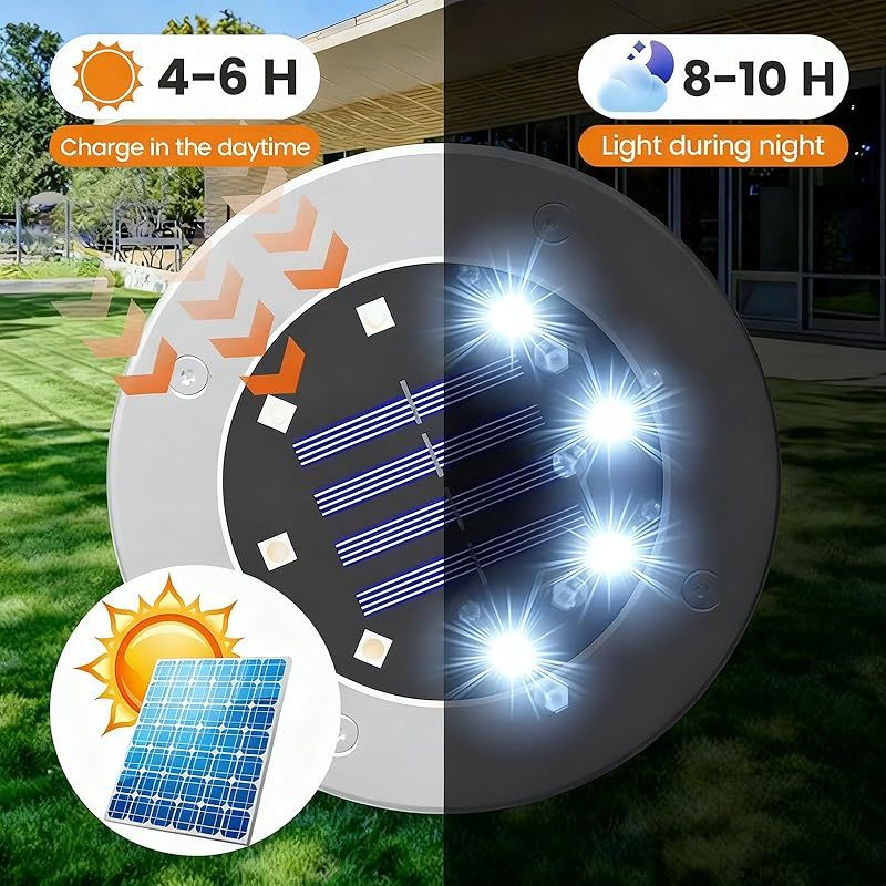 4er-set Solar-bodenleuchten Aus Edelstahl, Ø 12 Cm, Ip65 Wasserdicht, 16 Warmweiße Leds, Automatische Außenbeleuchtung Für Garten, Einfahrt, Terrasse, Rasen Und Wege