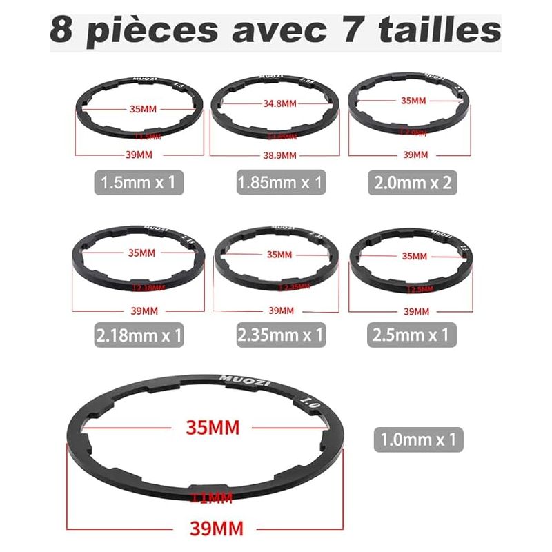 8 Stück Nabenabstandshalter Aus Aluminiumlegierung, Fahrradnabenadapter, Schwungraddichtung, Kassettenabstandshalter Für Mtb Und Rennrad (1,0/1,5/1,85/2,0/2,0/2,18/2,35/2,5 Mm)