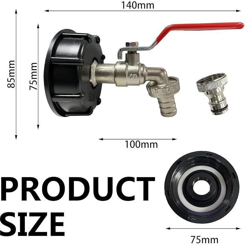 1000-liter-tankhahn, Ibc-hahn, Regenwassernutzungshahn, Tankadapter, Tankablaufadapter, Messinghahn Aus Pp, 60 Mm Grobgewinde (rot 1/2")
