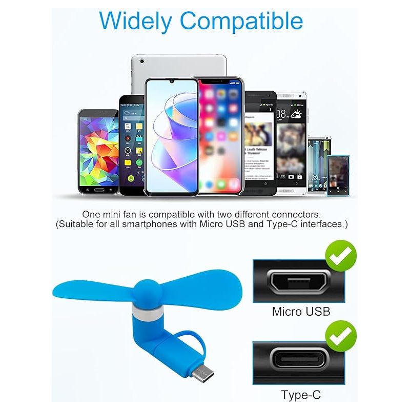 5 Stück 2-in-1 Mini-usb-ventilatoren, Tragbarer Kleiner Universalventilator, Leiser Ventilator Für Sommergeräte, Mini-ventilator Mit Micro-usb-typ-c-anschluss Für Mobiltelefone Und Tablets
