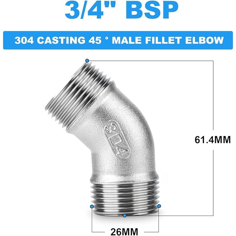 2 Stück 3/4" Bsp 304 Edelstahl 45 Grad Schlauchverbinder Für Schlaucharmaturen