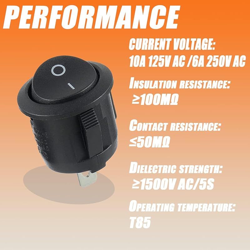 Runder Wippschalter, Wechselstrom 6a/250v, 10a/125v, Spst, 2-poliger Wippschalter, Verriegelungsknopfschalter, Für Auto, Boot, Lkw (10 Stück)