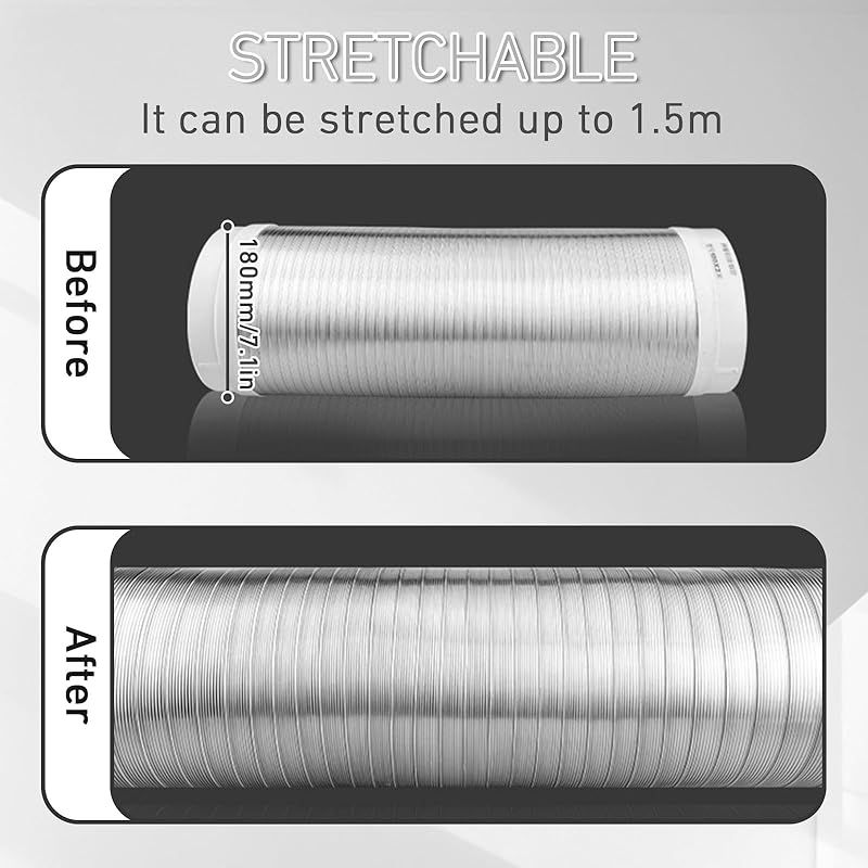 180 Mm Flexibler Aluminiumschlauch Mit Anschlüssen Für Lüftungs- Und Klimaanlagen Sowie Luftabsaugung, Länge 1,5 M.
