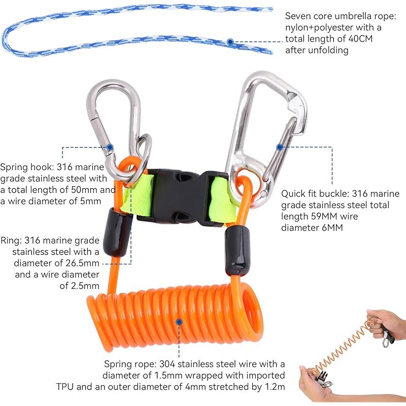 Schnellverschluss-taucherleine, Unterwasser-tauchgurtleine Mit Anti-verlust-spiralring Für Unterwasserkameras (orange)