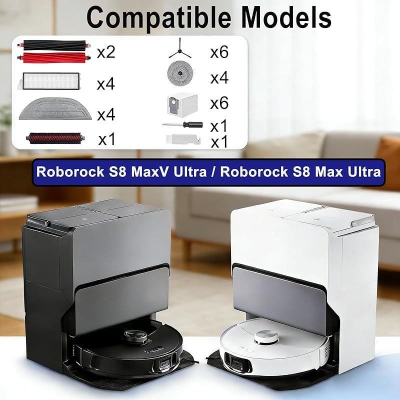 31-teiliges Zubehörset Für Roborock S8 Maxv Ultra / S8 Max Ultra: 4 Hauptbürsten, 4 Reinigungspads, 4 Seitentücher, 4 Filter, 6 Seitenbürsten, 6 Beutel