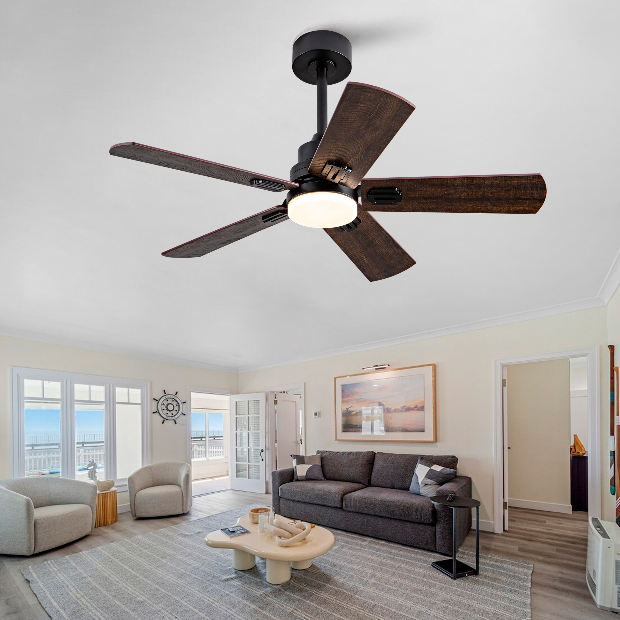 42-zoll-schwarzer Außen-deckenventilator – 107x107x45 Cm – 5.3 Kg – Aus Metall – Umkehrbare Flügel – 42-zoll-deckenventilator Mit Beleuchtung