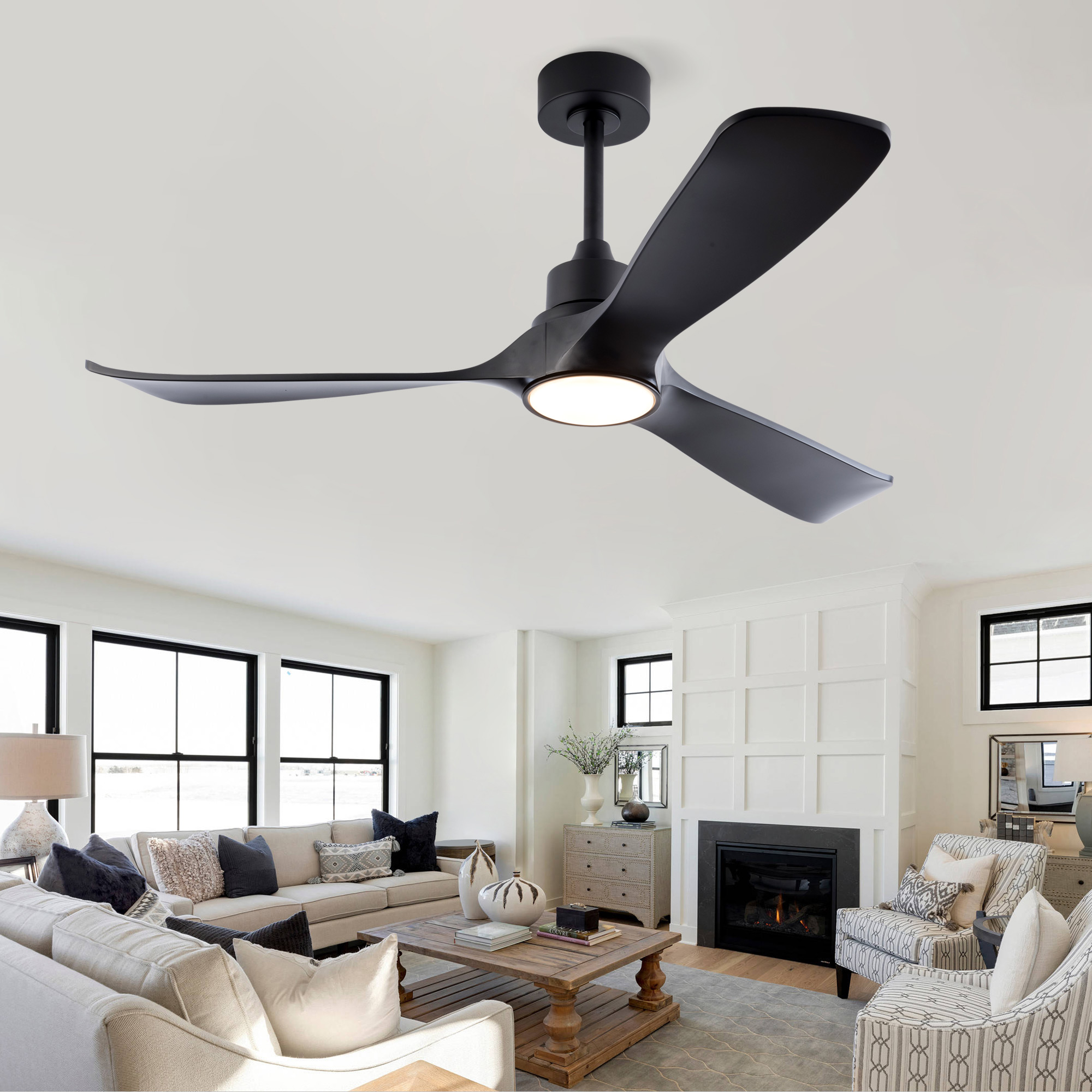52-zoll Schwarzer Deckenventilator – 132x132x48 Cm – 4.7 Kg – Aus Abs – Mit Licht Und Fernbedienung – Reversiblem Dc-motor – Geeignet Für Schlafzimmer