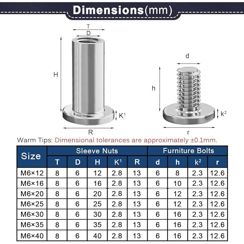 Packung Mit 10 M6 X 25 Mm Edelstahl A2 V2a Verbindungsschrauben, M6 Schrankverbinder, Für Möbel, Schränke, Holzplatten (10 Möbelschrauben, 10 Innensechskantmuttern)