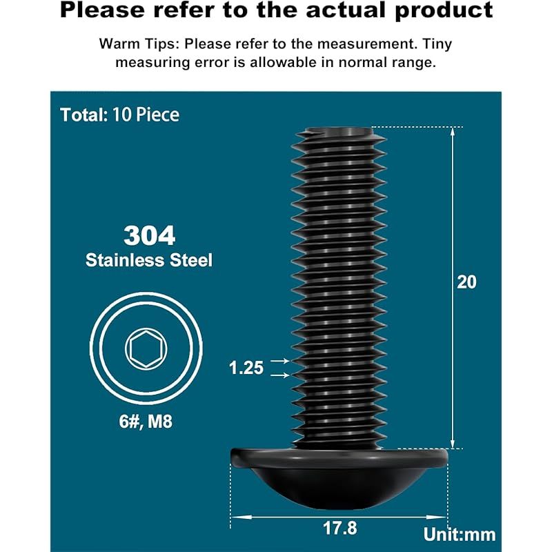 Innensechskantschraube M8x20 Mm, Edelstahl A2 V2a, Metallschrauben Für Mechanische Verbindungen, Schwarz, 10 Stück