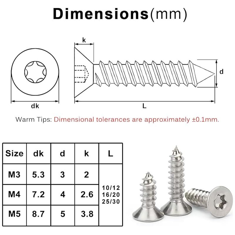 3x16 Edelstahl-torx-schrauben, Senkkopf, Holz, A2 V2a Edelstahl, 50 Stück, Selbstschneidend, Durchgehendes Gewinde, Schrauben, Nägel, Schrauben Und Befestigungselemente, Tx10