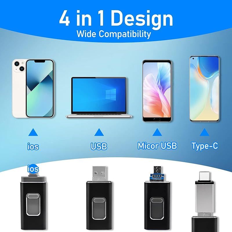 128 Gb Usb-stick Für Iphone, Mfi-zertifiziert – 4-in-1 Lightning-usb-stick – Kompatibel Mit Ios/android/pc – High-speed Usb 3.0 Plug & Play – Zum Sichern Von Fotos Und Videos – Schwarz