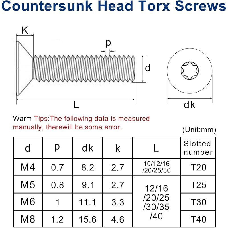 20 Stück M6 X 20 Mm Senkkopfschrauben, Schwarze Torx-schrauben Aus Edelstahl 304, Vollgewinde, Für Maschinen Und Möbel