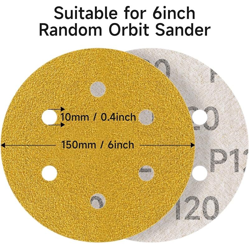 150-mm-schleifscheiben, 50 Stück Schleifscheiben, Runde Schleifpads Mit 6 Löchern, Körnung 120, Zum Schleifen, Polieren Und Entrosten Mit Exzenterschleifern