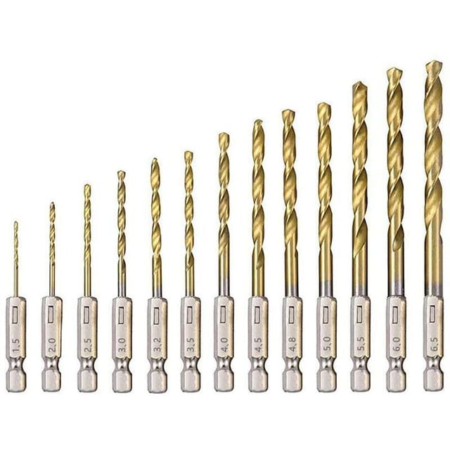 13-teiliges Hss-spiralbohrer-set, Sechskantbohrer Aus Hochleistungsschnellstahl Mit Titanbeschichtung, 1,5 Mm – 6,5 Mm