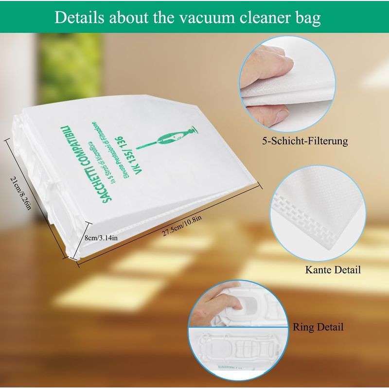 6er-pack Staubsaugerbeutel Für Vorwerk Kobold Vk 135 Vk136