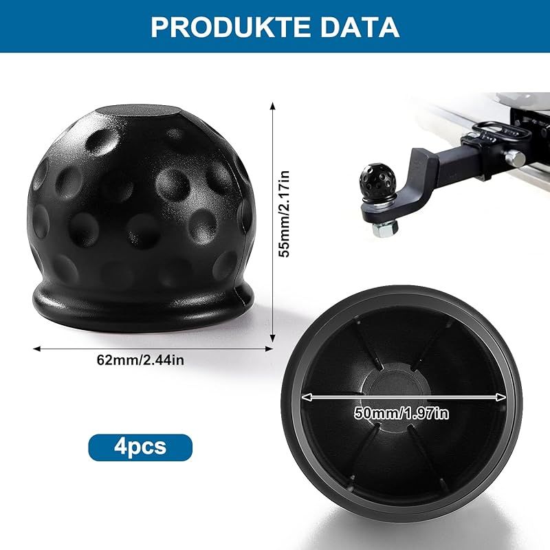 4-teiliges Kugelkopf-set, 50-mm-gummikugel Für Anhängerkupplung, Schutzkappe Für Anhängerkupplungskugel, Für Anhänger, Lkw Und Pkw, Schwarz