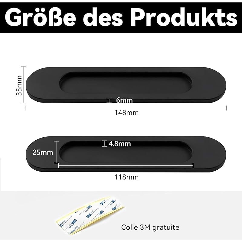 2er-pack Schiebetürgriffe, 14,8 Cm, Selbstklebend, Schwarz, Für Den Innen- Und Außenbereich, Geeignet Für Schränke, Fenster Und Schiebetüren