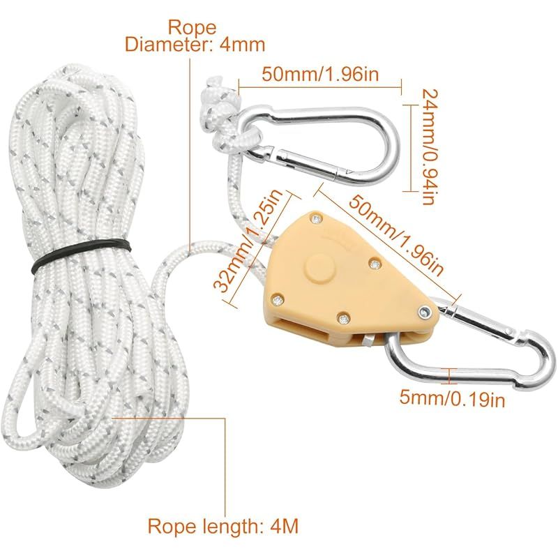 Stück Verstellbares Ratschenseil 4 M, Weiße 1/8-zoll-ratschenrolle Mit 2 Ersatzhaken, Reflektierender Ratschenseilspanner Für Lampen, Pflanzen, Zelte Und Zum Wandern