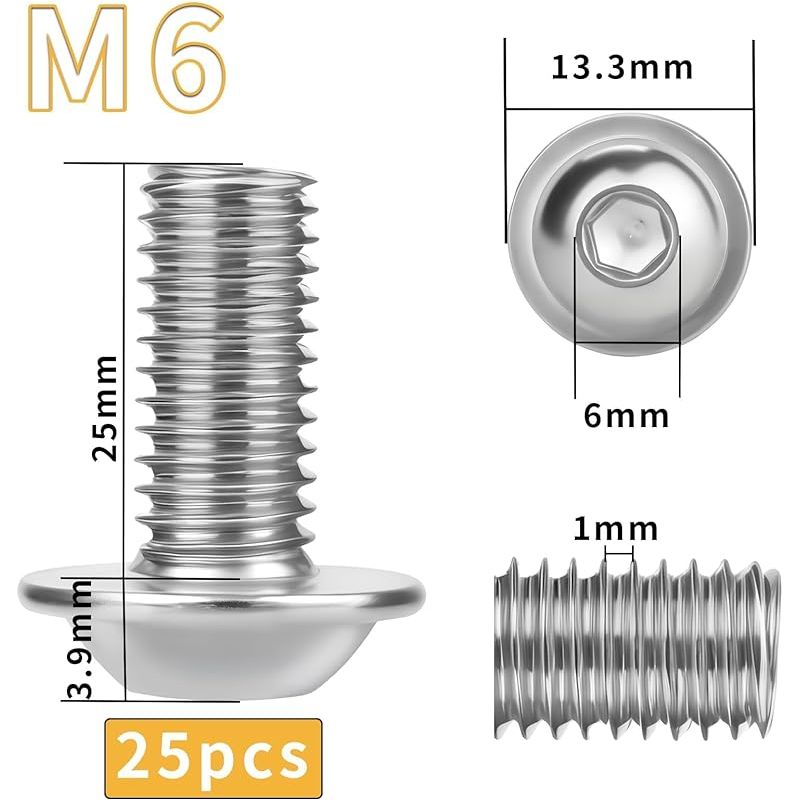 25 M6-edelstahlschrauben, M6 X 25 Mm Linsenkopfschrauben Mit Flansch Und Innensechskant, A2 V2a-maschinenschrauben, Edelstahl-linsenkopfschrauben Mit Innensechskant, Ausschließlich Für Den Maschinenba