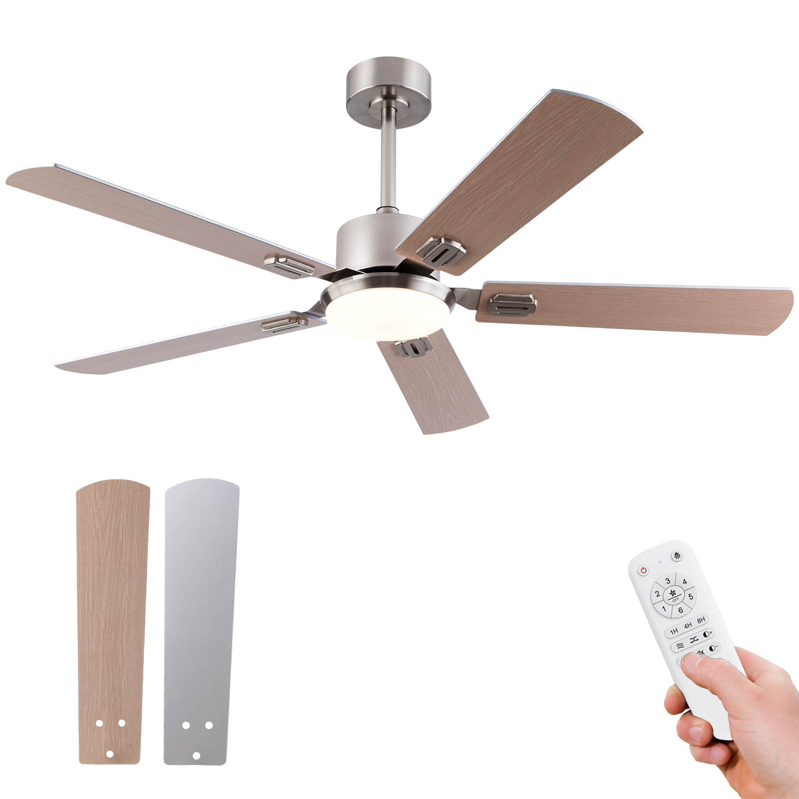 52-zoll-deckenventilator – 132x132x45 Cm – 6 Kg – Aus Metall – Nickel – Für Küchen – Mit Licht Und Fernbedienung – Dimmbares Led-licht