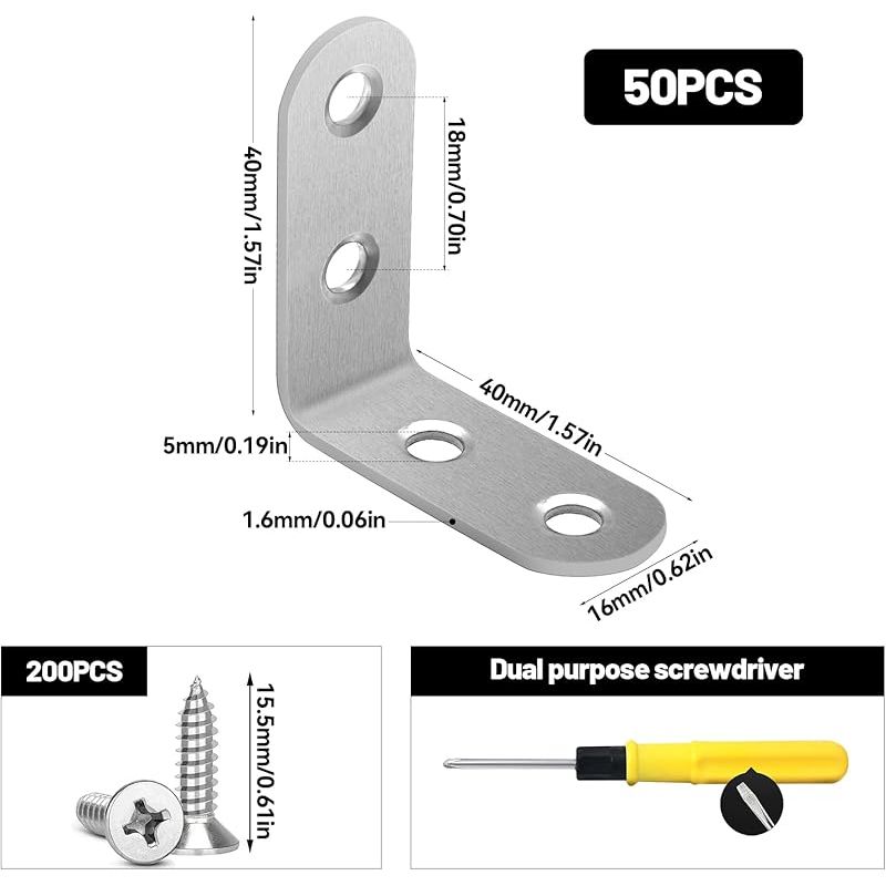 50 Stück Metallwinkel 40 X 40 Mm Befestigungswinkel Für Möbel, Tische, Stühle, Regale, Schränke
