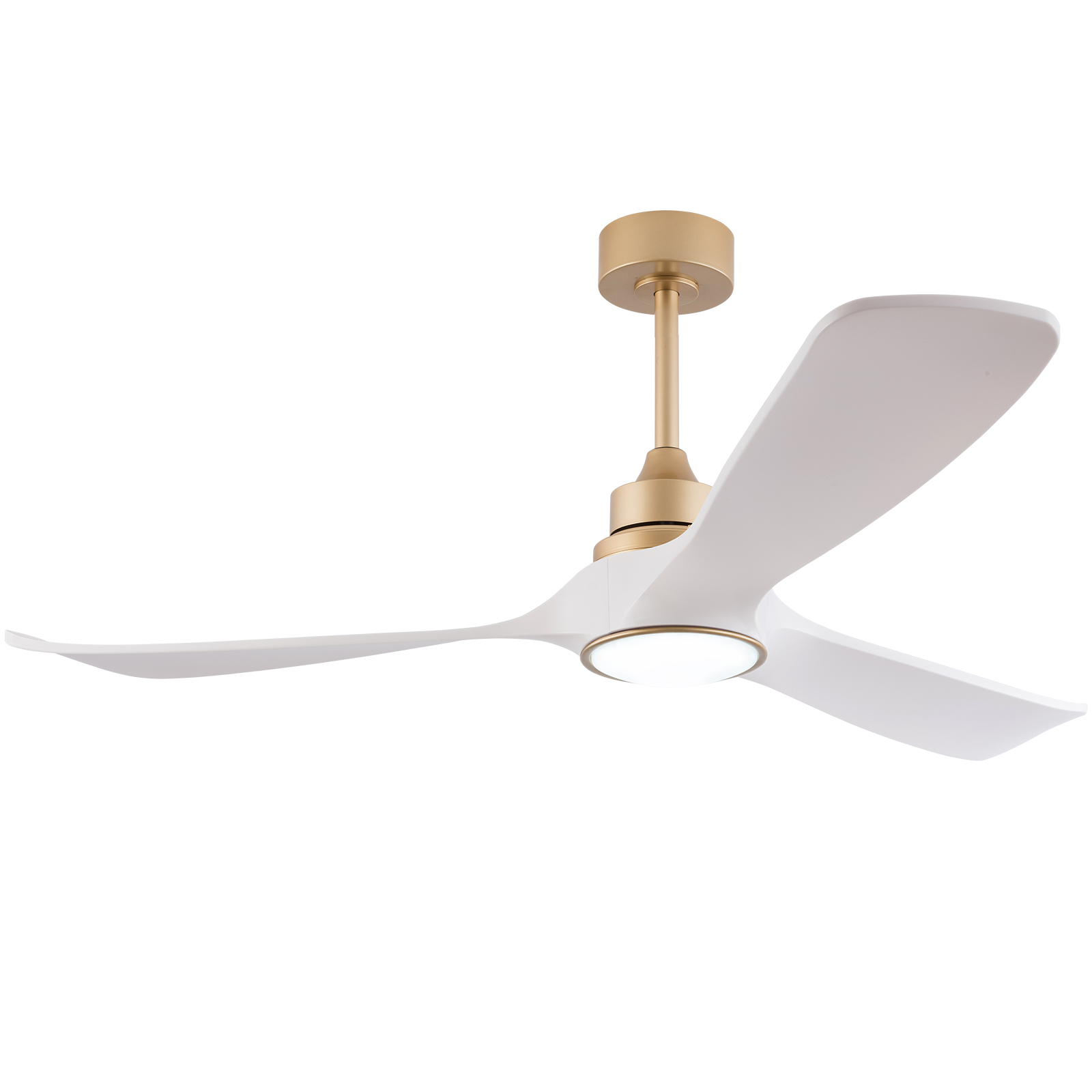 52-zoll Weiß-goldener Deckenventilator – 132x132x48 Cm – 4.7 Kg – Aus Abs – Gold + Weiß – Mit Licht Und Fernbedienung – Leiser Reversibler Dc-motor