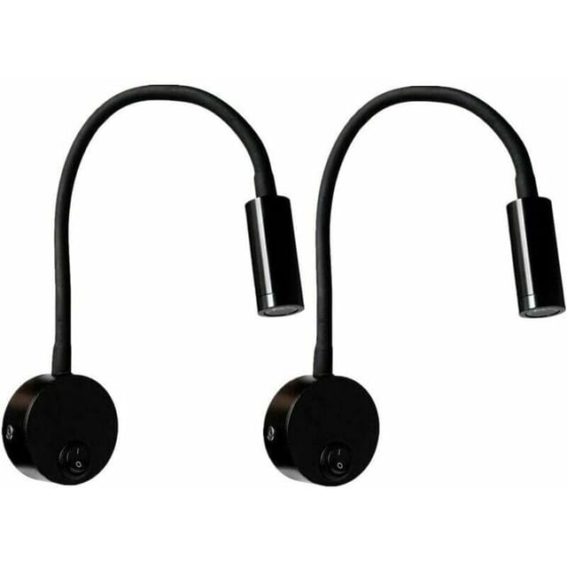 Set Mit 2 Schwarzen Aluminium-nachttischlampen, Warmweißes Licht, Augenschonende Led-wandleselampe (3 W) Mit Schalter