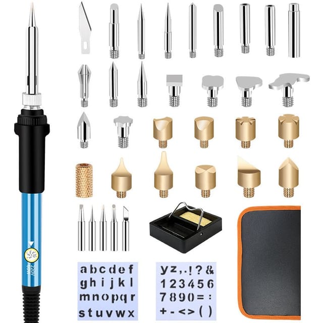 Holzbrenner-Brandmalerei-Lötkolben-Set, 37-teilig, 60 W, Erwachsene, DIY-Bastelbrenner für Holzscheite, Kork, Leder, Brennen, Schnitzen,