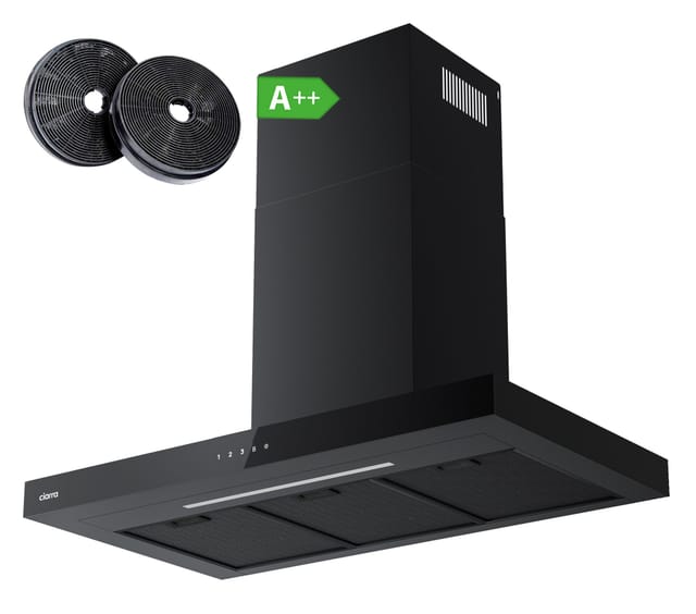 CD9102B a+++ 650 m3/h Dunstabzugshaube 90cm Wandhaube mit Booster 4 Stufen mit 2 Kohlefilter Dimmbare led Schawarz - Ciarra