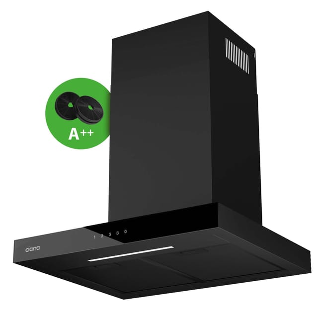 CIARRA CD6102B A+++ 650 m3/h Dunstabzugshaube 60cm Wandhaube mit Booster 4 Stufen mit 2 Kohlefilter Dimmbare LED Schawarz