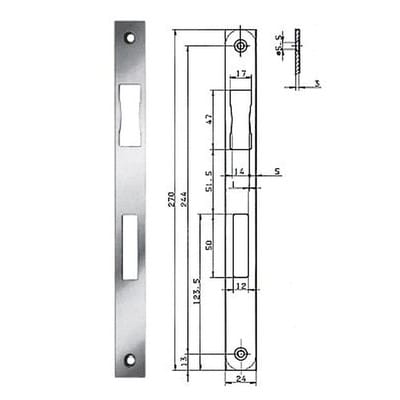 FP - Schließblech b 9000 Edelstahl Breite 24 x Länge 270 mm käntig din links / rechts flach