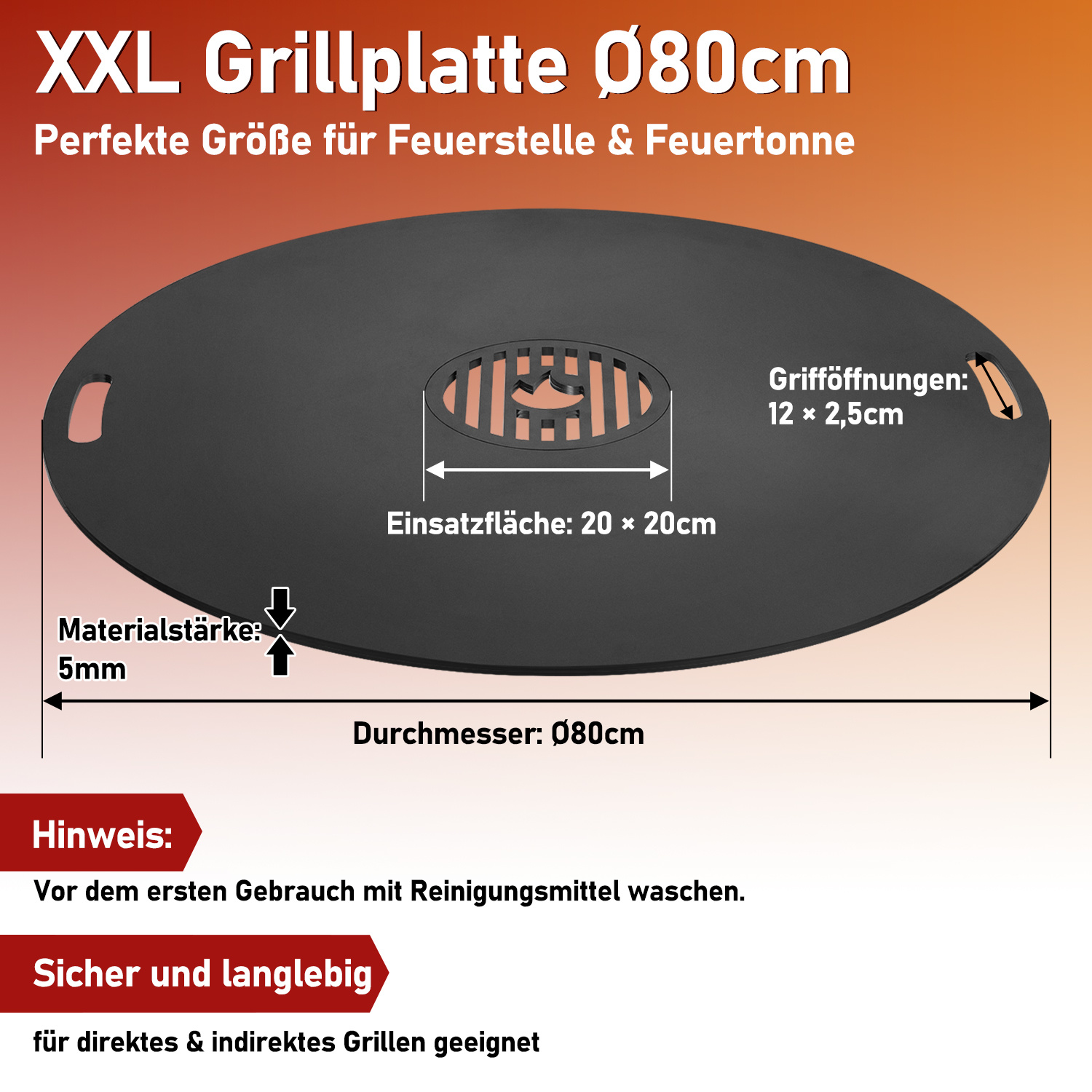 Wolketon Feuerplatte 80cm Massive 5mm Grillplatte Für Die Feuertonne Oder Feuerschale Für Gartenpartys