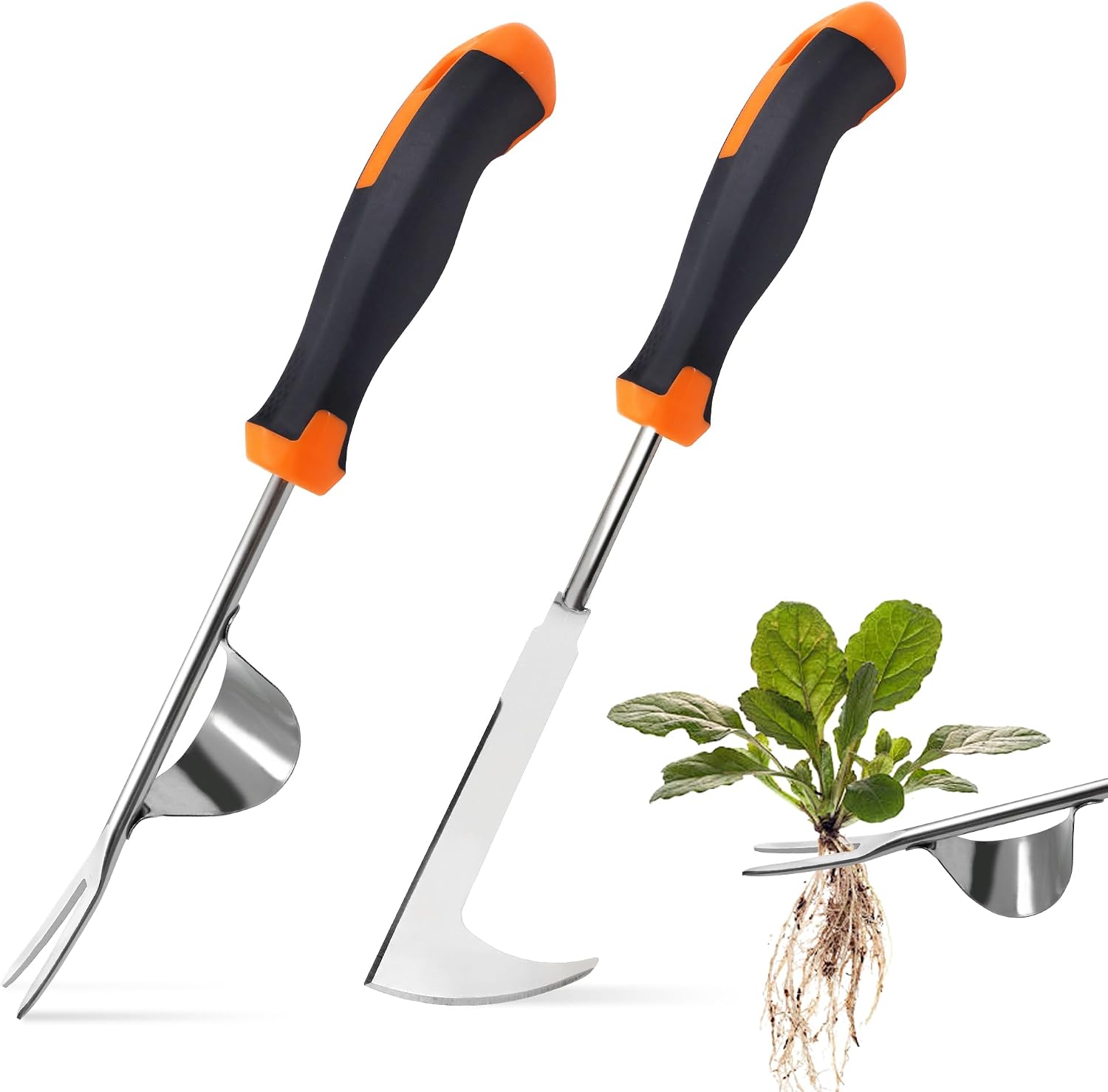 Fliti 2-teiliges Manuelles Unkrautentfernungsset, Unkrautstecher Aus Edelstahl, Löwenzahnstecher, Unkrautmesser, Manuelle Unkrautstecher, Wurzelzieher, Gartenwerkzeug, Gartenschaber Mit Griff