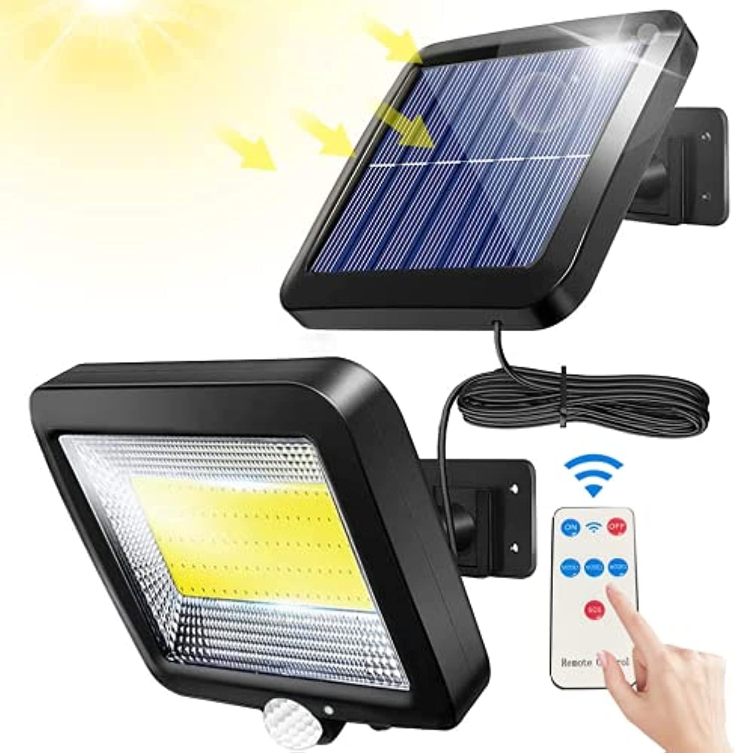 Fliti Solar-außenleuchte Mit Fernbedienung, Wasserdichtem Bewegungsmelder, 100 Leds, Ipx65 Wasserdicht, Für Garage, Tor Und Garten