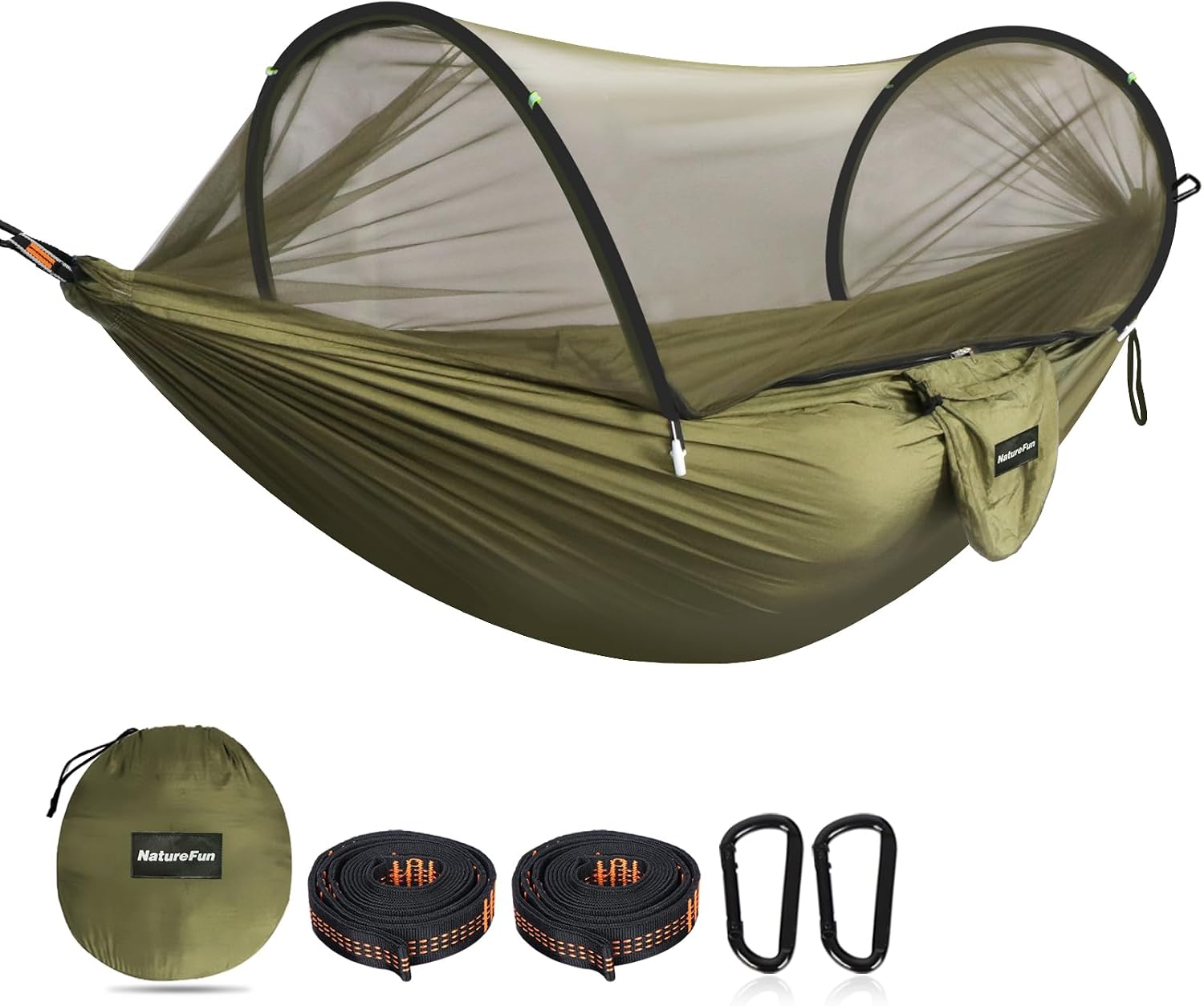 Fliti Ultraleichte Camping-hängematte Moskitonetz-hängematte 300 Kg Tragkraft, Atmungsaktives, Schnelltrocknendes Fallschirmseiden-nylon 2 Premium-karabiner, 2 Nylon-tragegurte