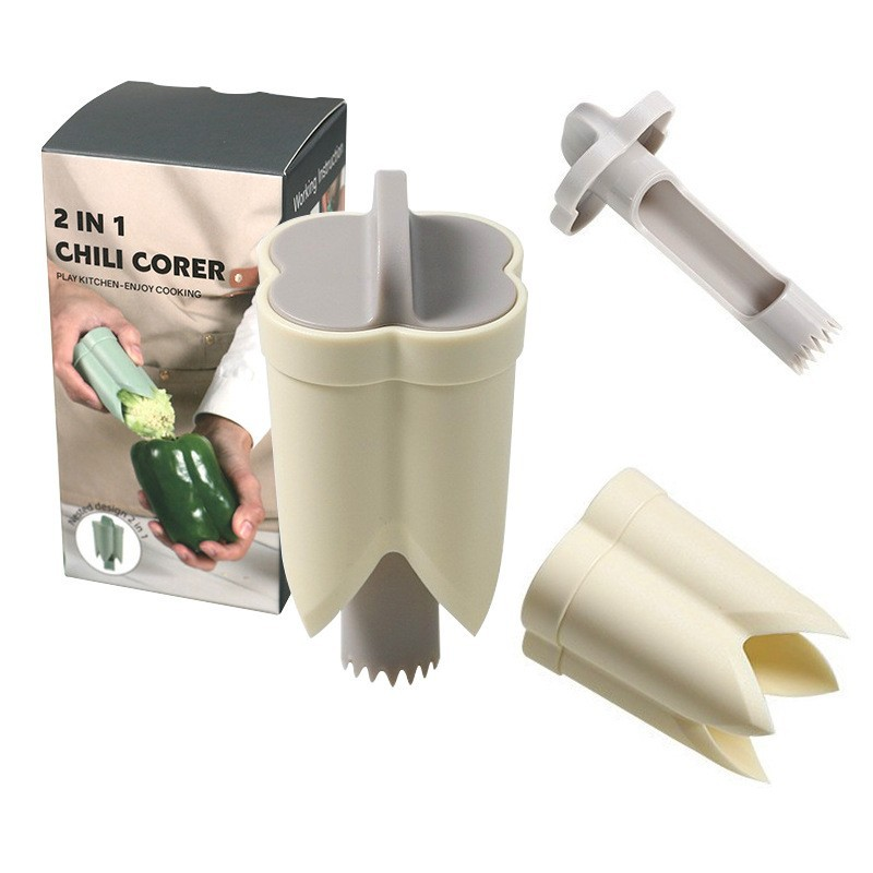 Fliti 2-in-1 Paprikaentkerner, Paprikakernentferner, Paprikaschneider, Küchenhelfer (beige)