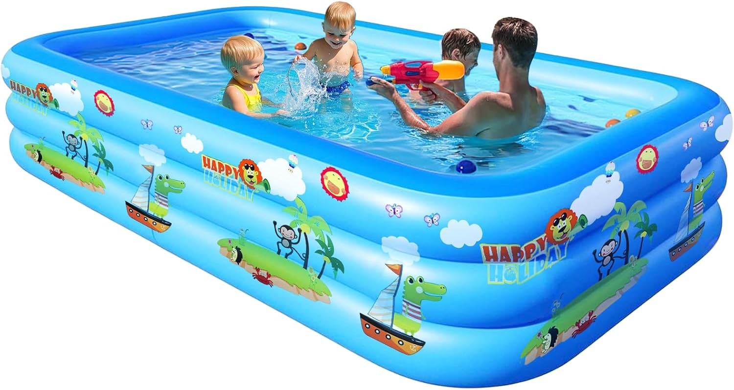 Fliti Aufblasbares Schwimmbecken Mit Cartoon-motiven, 3-ring-pool, Für Drinnen Und Draußen, 300 × 180 × 56 Cm