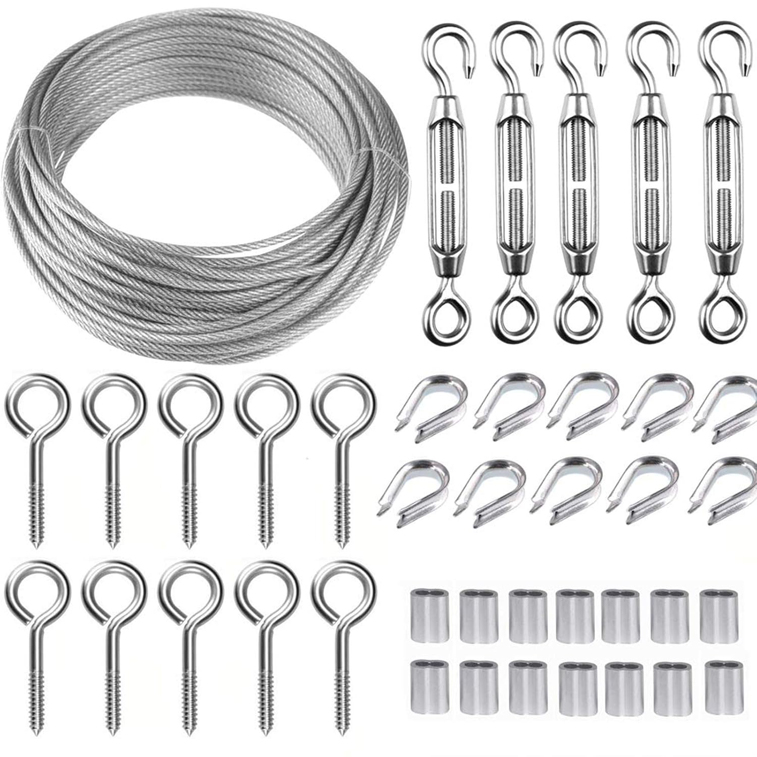 Fliti Tootaci 2mm/30m Edelstahl-aufhängeseil-set, Edelstahlbeschichtetes Seil Mit M5-seilspanner, 2mm Metallseil-set Für Kletterpflanzen, Aufhängungen, Zäune