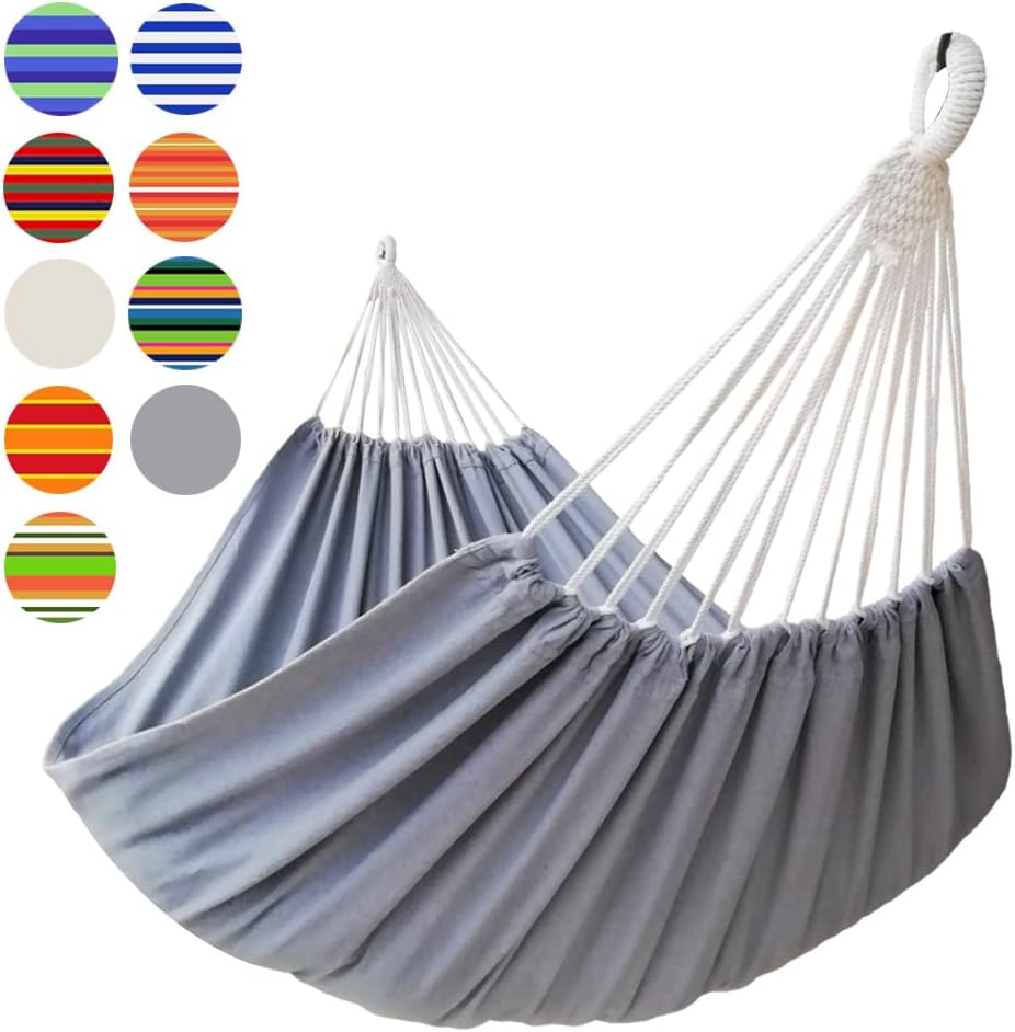 Fliti Hängematte Für 2 Personen Mit Canvas-bespannung (220 X 150 Cm), Gesamtlänge 330 Cm, Tragkraft 250 Kg, Für Drinnen Und Draußen (garten), Grau