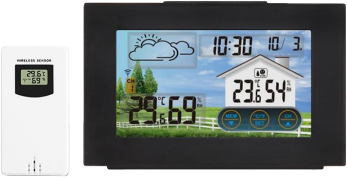 Fliti Drahtlose Wetterstation Mit Digitalem Lcd-touchscreen Und Atomuhr, Barometrischer Druckvorhersagestation Mit Einstellbarer Hintergrundbeleuchtung, Für Den Innen- Und Außenbereich